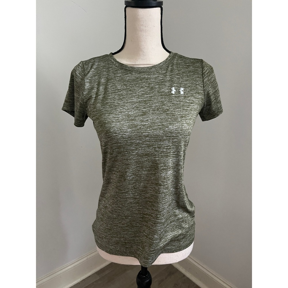 Green Fitted Performance T-Shirt XS HeatGear Tech Short Sleeve Tee Fit Girl Gym